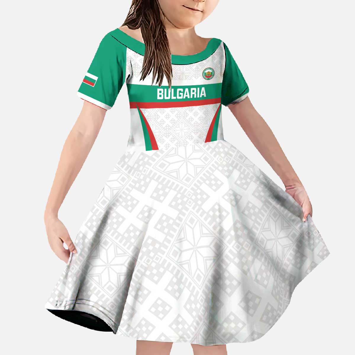 Custom Bulgaria Football Family Matching Off The Shoulder Long Sleeve Dress and Hawaiian Shirt Bulgarian Pattern Sporty Style