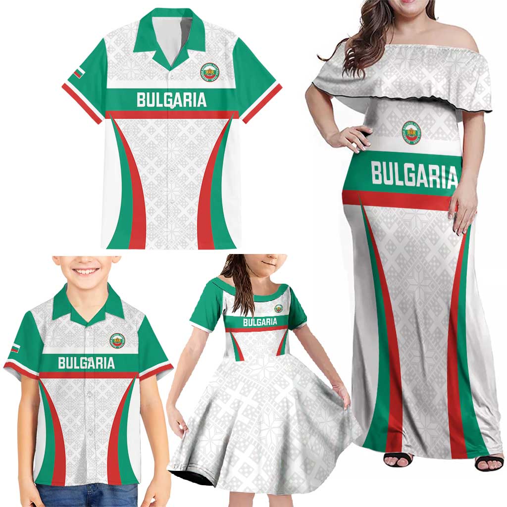 Custom Bulgaria Football Family Matching Off Shoulder Maxi Dress and Hawaiian Shirt Bulgarian Pattern Sporty Style