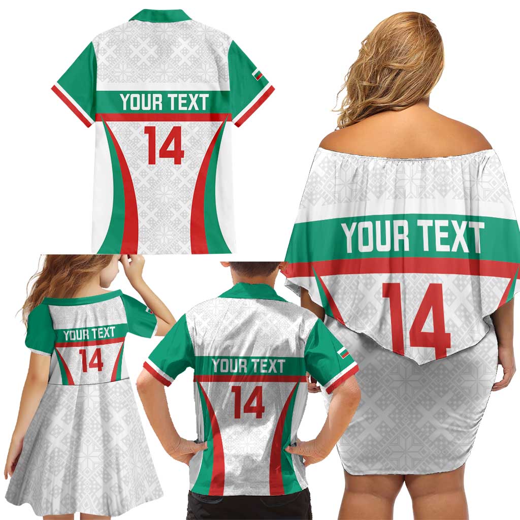 Custom Bulgaria Football Family Matching Off Shoulder Short Dress and Hawaiian Shirt Bulgarian Pattern Sporty Style