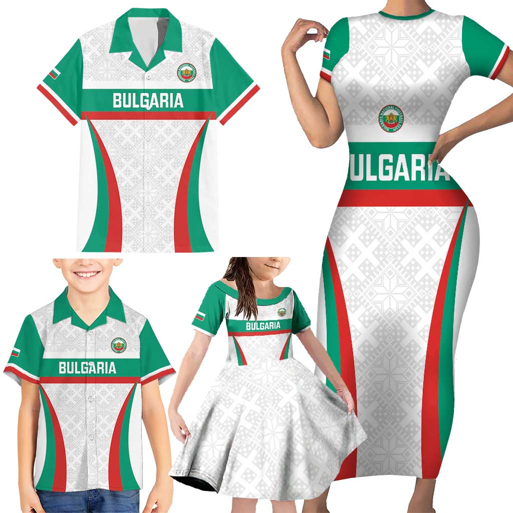 Custom Bulgaria Football Family Matching Short Sleeve Bodycon Dress and Hawaiian Shirt Bulgarian Pattern Sporty Style