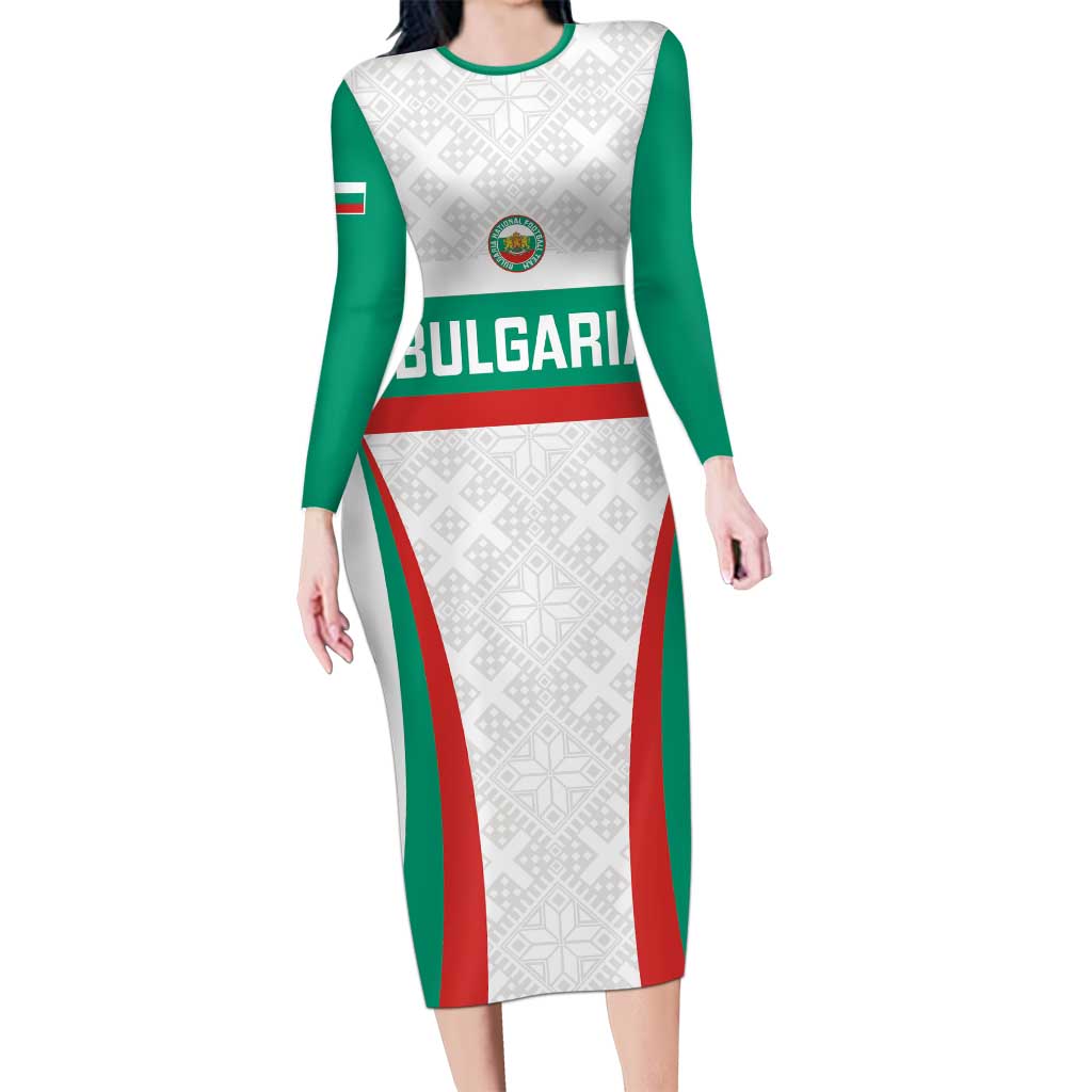 Custom Bulgaria Football Long Sleeve Bodycon Dress Bulgarian Pattern Sporty Style
