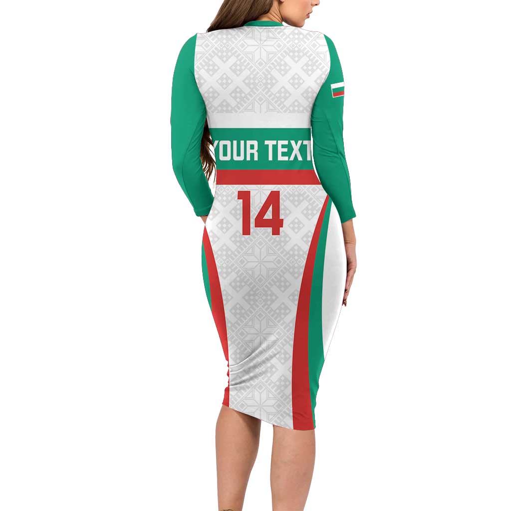 Custom Bulgaria Football Long Sleeve Bodycon Dress Bulgarian Pattern Sporty Style
