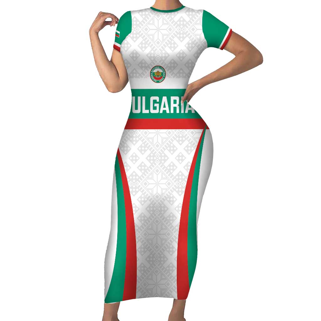 Custom Bulgaria Football Short Sleeve Bodycon Dress Bulgarian Pattern Sporty Style