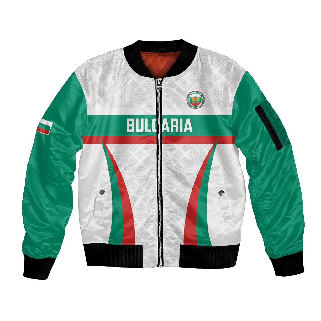 Custom Bulgaria Football Sleeve Zip Bomber Jacket Bulgarian Pattern Sporty Style