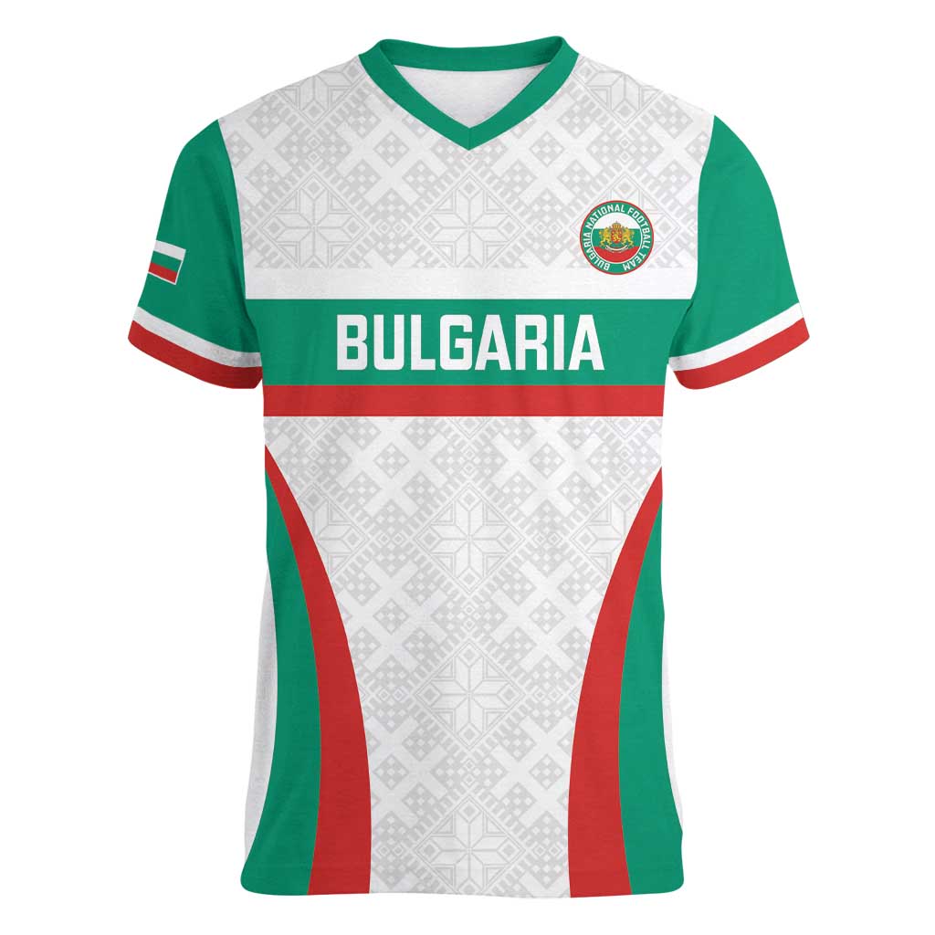 Custom Bulgaria Football Women V-Neck T-Shirt Bulgarian Pattern Sporty Style