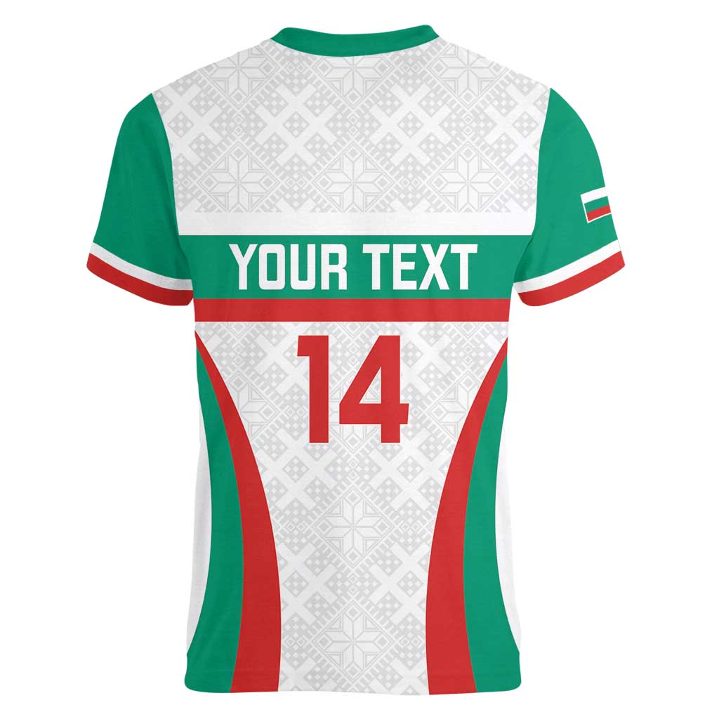 Custom Bulgaria Football Women V-Neck T-Shirt Bulgarian Pattern Sporty Style