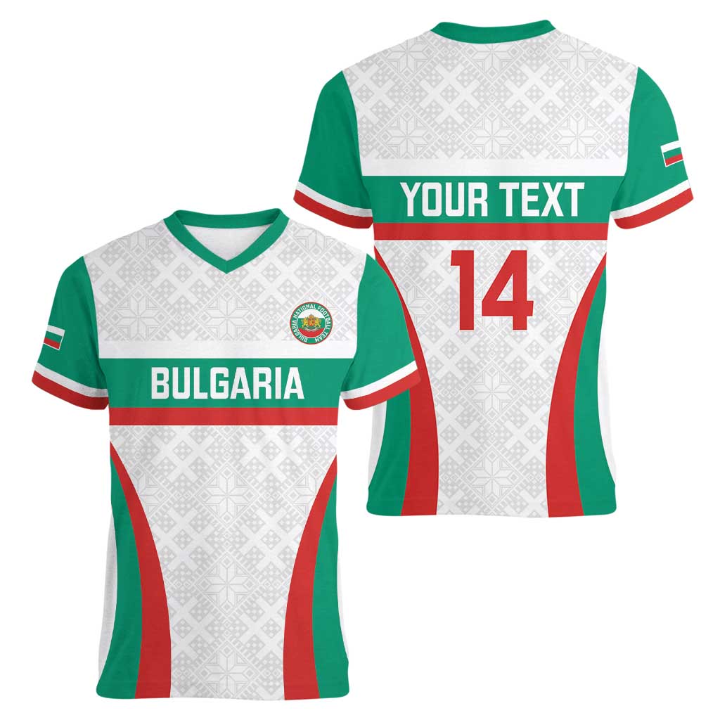 Custom Bulgaria Football Women V-Neck T-Shirt Bulgarian Pattern Sporty Style