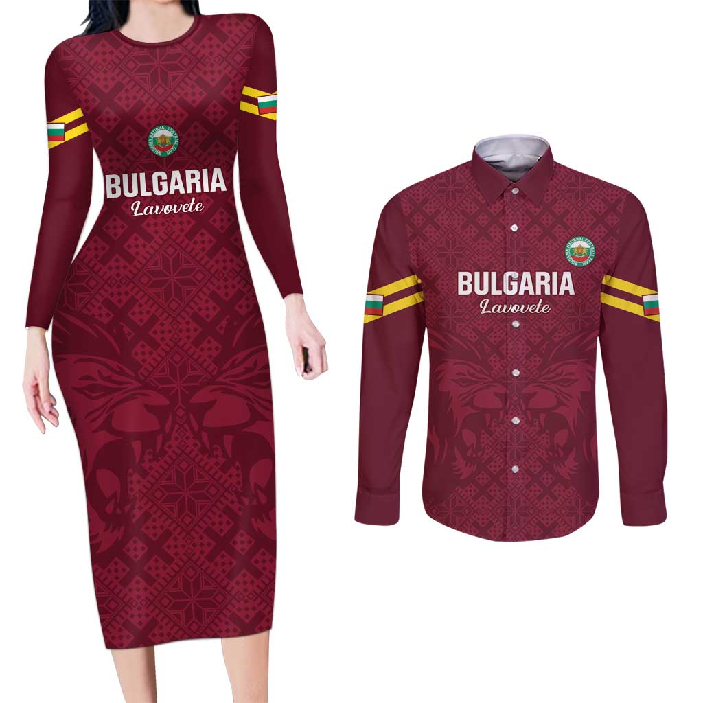 Custom Bulgaria Football Couples Matching Long Sleeve Bodycon Dress and Long Sleeve Button Shirt Go Lavovete Bulgarian Pattern