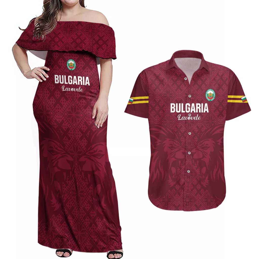 Custom Bulgaria Football Couples Matching Off Shoulder Maxi Dress and Hawaiian Shirt Go Lavovete Bulgarian Pattern