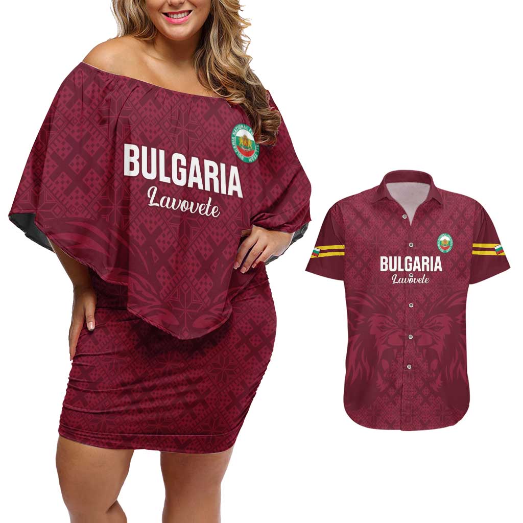 Custom Bulgaria Football Couples Matching Off Shoulder Short Dress and Hawaiian Shirt Go Lavovete Bulgarian Pattern
