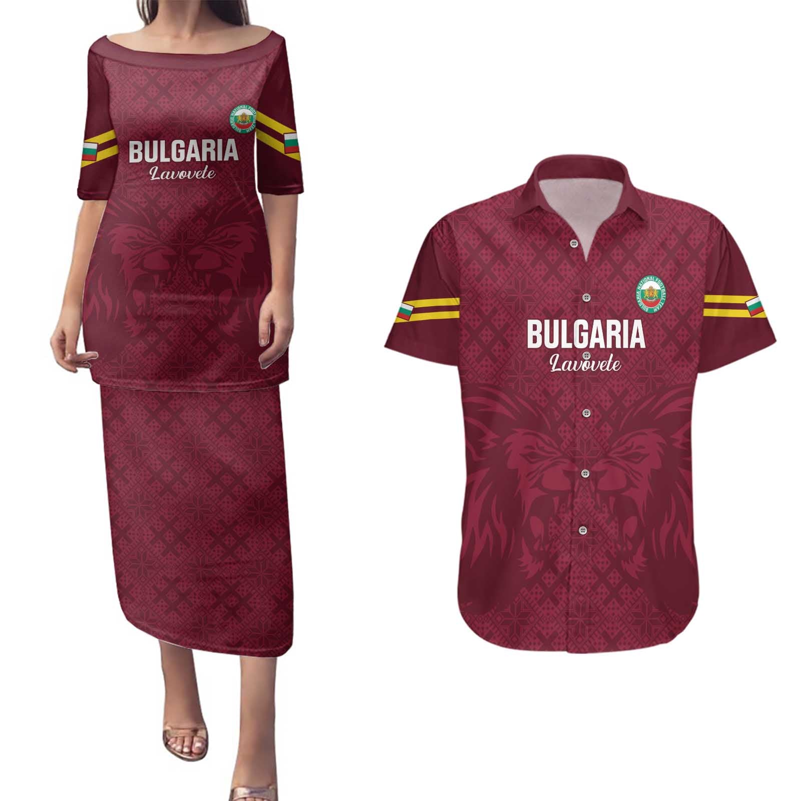 Custom Bulgaria Football Couples Matching Puletasi and Hawaiian Shirt Go Lavovete Bulgarian Pattern