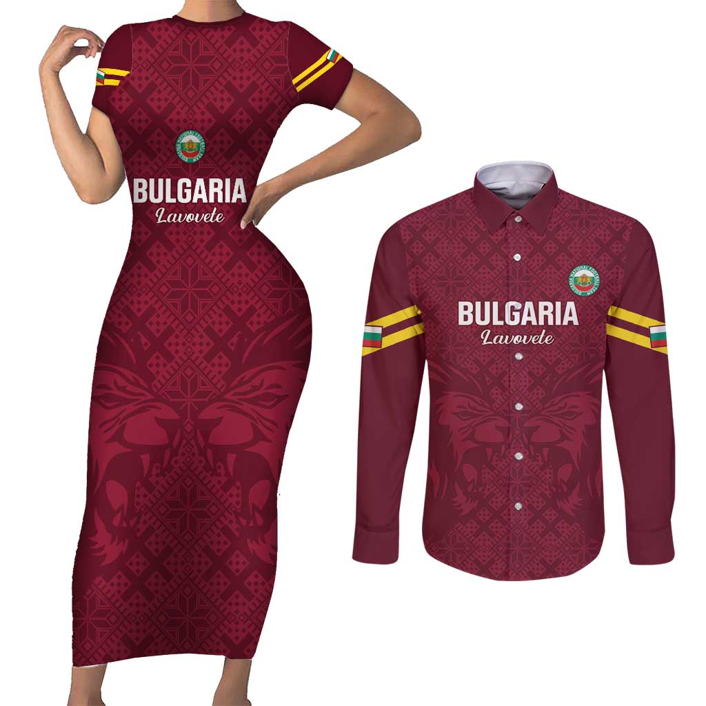 Custom Bulgaria Football Couples Matching Short Sleeve Bodycon Dress and Long Sleeve Button Shirt Go Lavovete Bulgarian Pattern