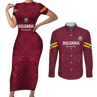 Custom Bulgaria Football Couples Matching Short Sleeve Bodycon Dress and Long Sleeve Button Shirt Go Lavovete Bulgarian Pattern
