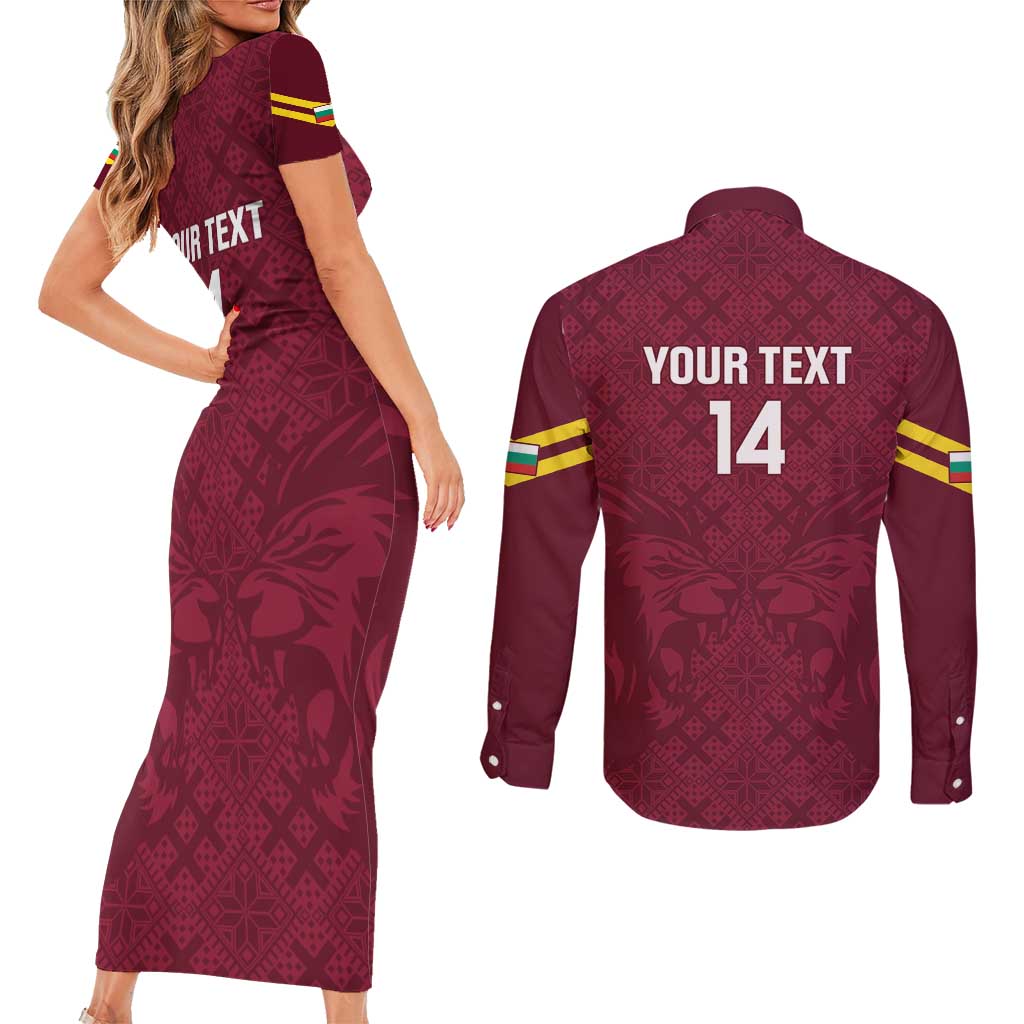 Custom Bulgaria Football Couples Matching Short Sleeve Bodycon Dress and Long Sleeve Button Shirt Go Lavovete Bulgarian Pattern
