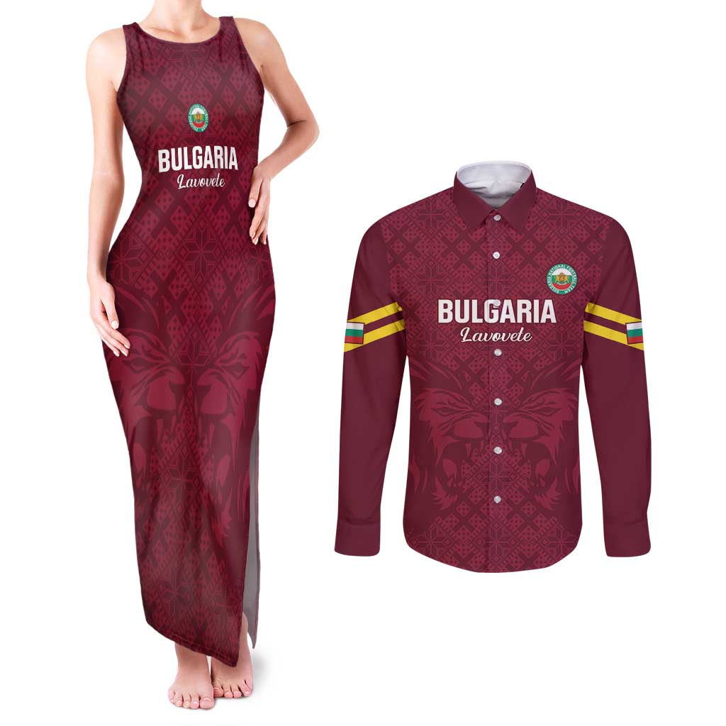 Custom Bulgaria Football Couples Matching Tank Maxi Dress and Long Sleeve Button Shirt Go Lavovete Bulgarian Pattern