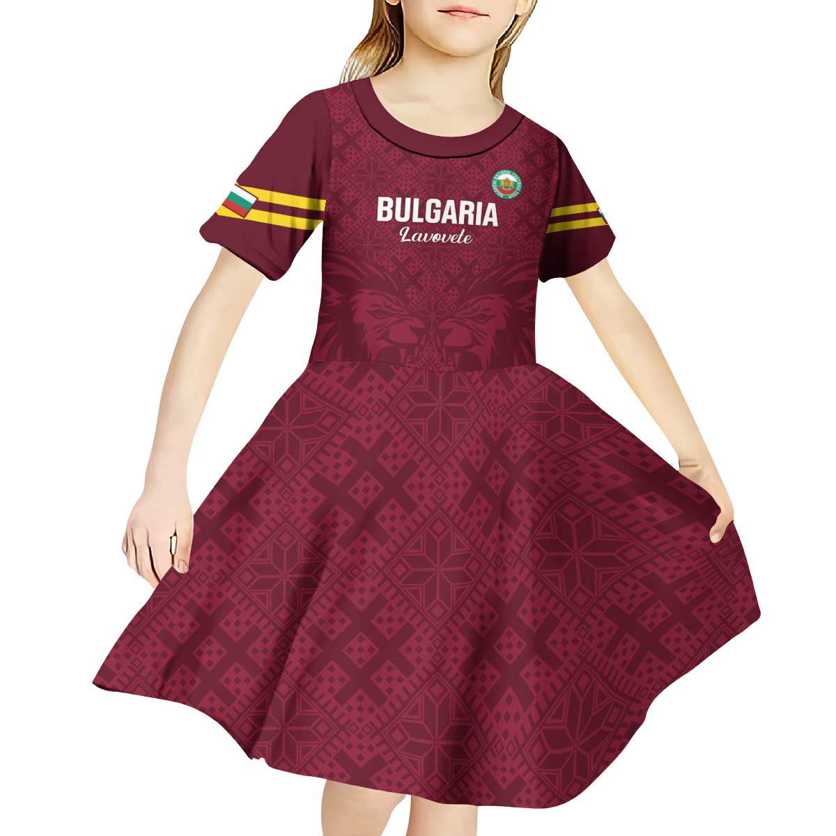 Custom Bulgaria Football Kid Short Sleeve Dress Go Lavovete Bulgarian Pattern