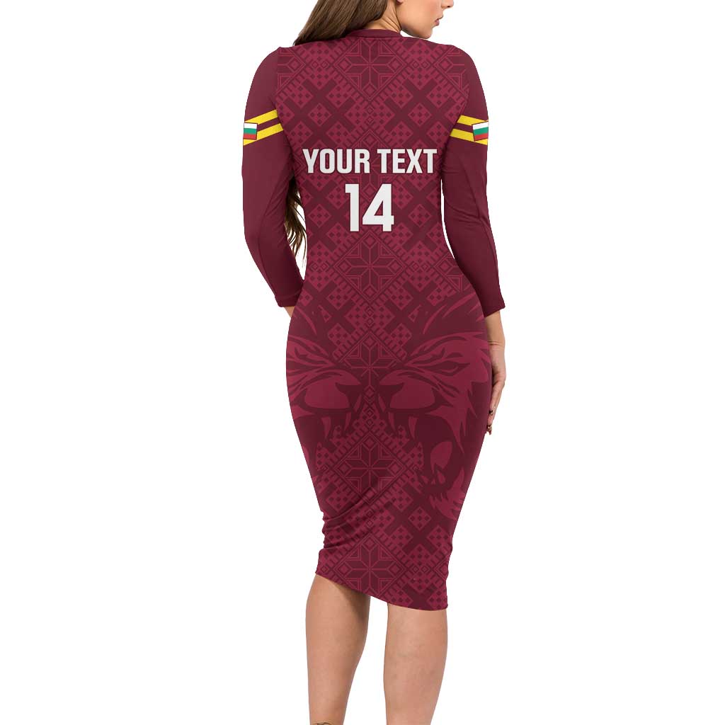 Custom Bulgaria Football Long Sleeve Bodycon Dress Go Lavovete Bulgarian Pattern