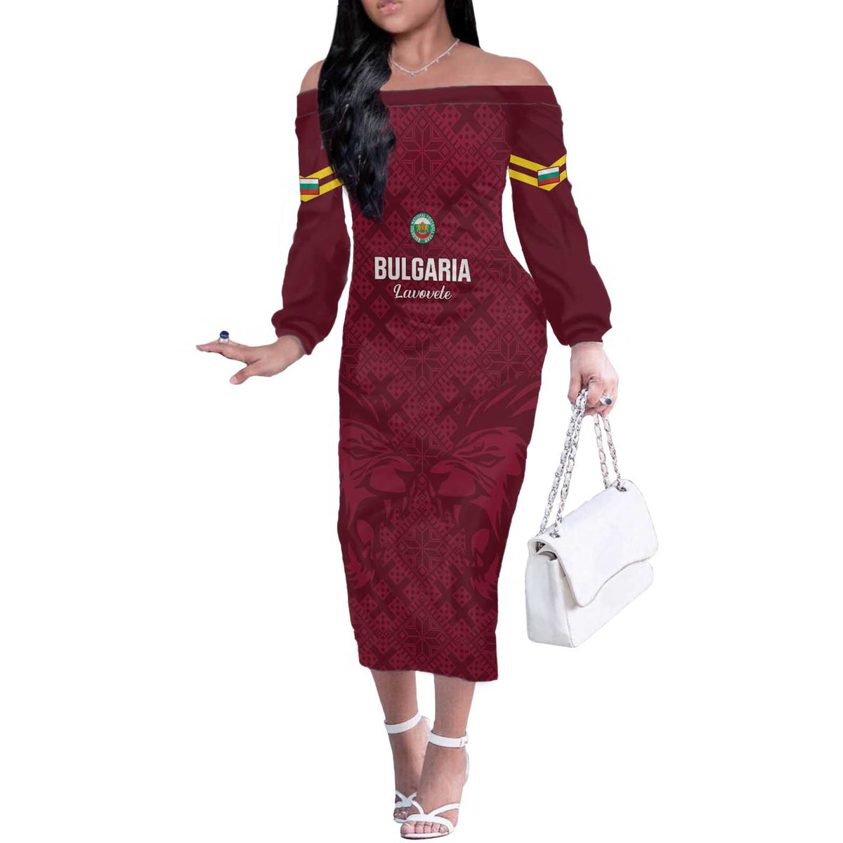 Custom Bulgaria Football Off The Shoulder Long Sleeve Dress Go Lavovete Bulgarian Pattern