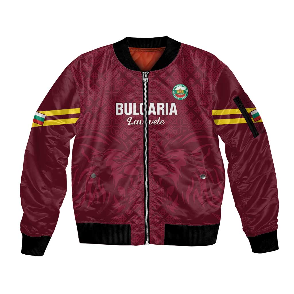 Custom Bulgaria Football Sleeve Zip Bomber Jacket Go Lavovete Bulgarian Pattern