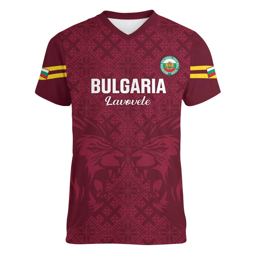 Custom Bulgaria Football Women V-Neck T-Shirt Go Lavovete Bulgarian Pattern
