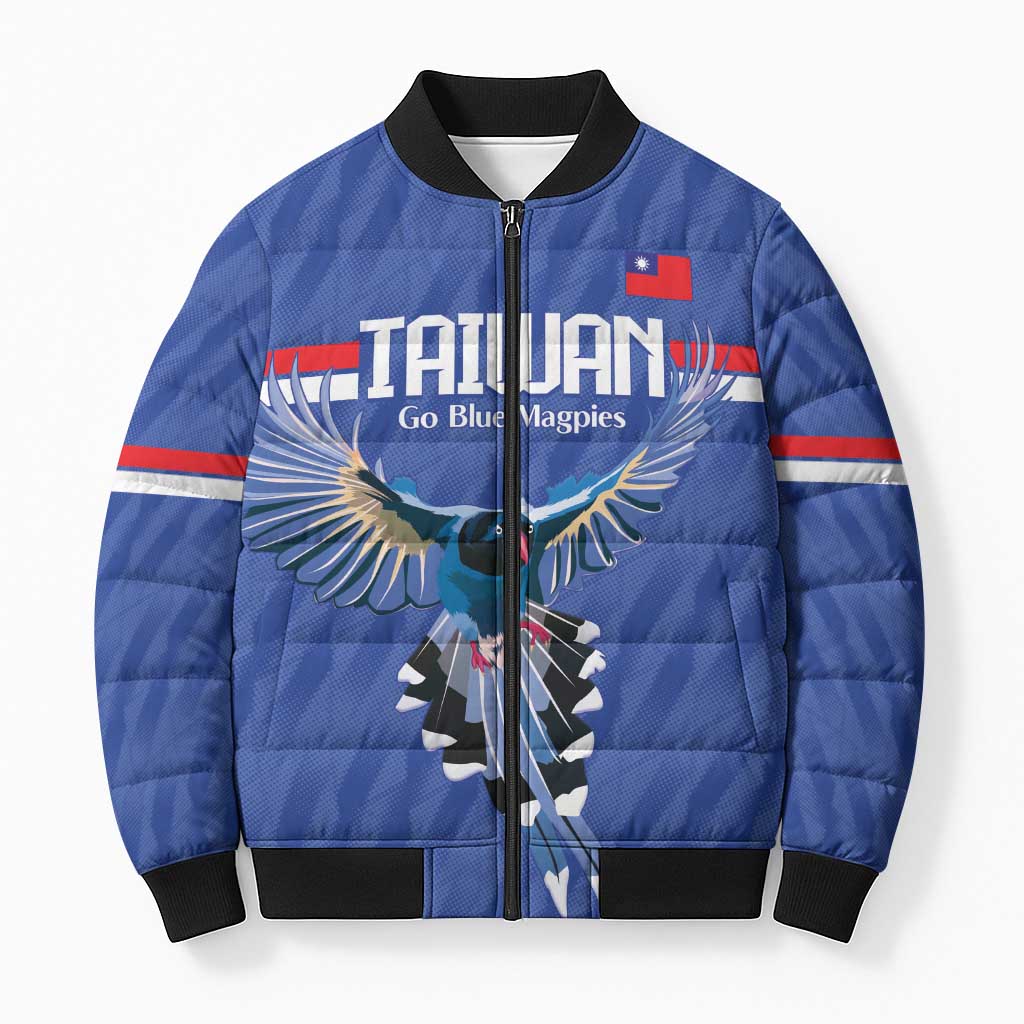 Custom Taiwan Football 2026 Bomber Puffer Jacket Come On Blue Magpies