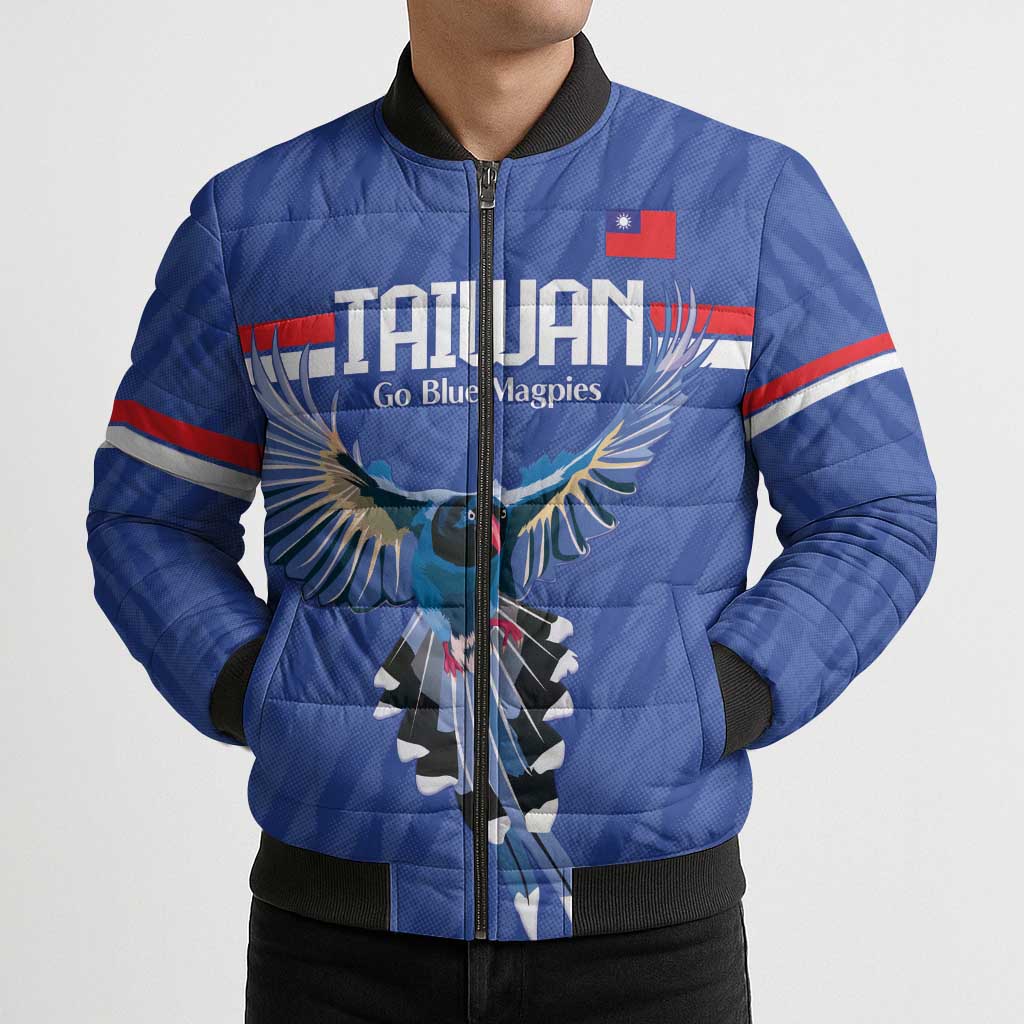 Custom Taiwan Football 2026 Bomber Puffer Jacket Come On Blue Magpies