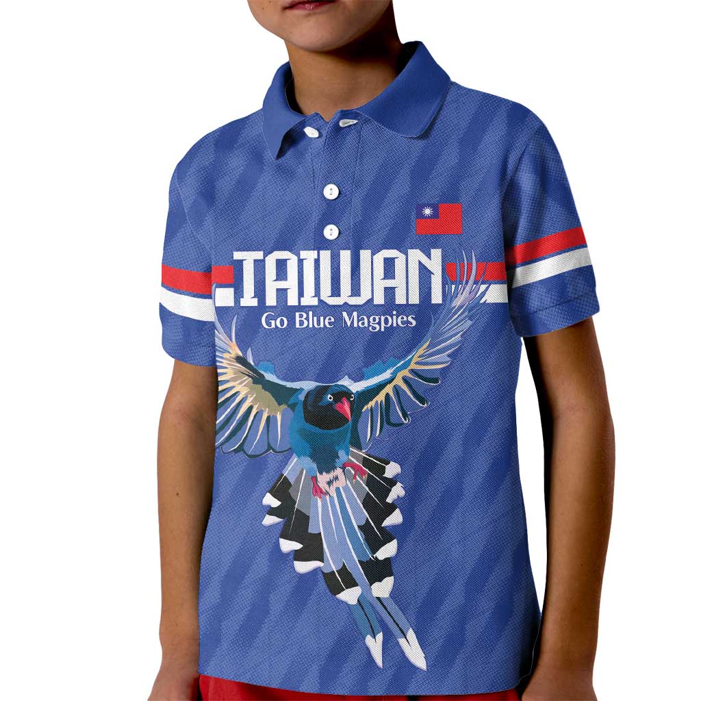 Custom Taiwan Football 2026 Kid Polo Shirt Come On Blue Magpies