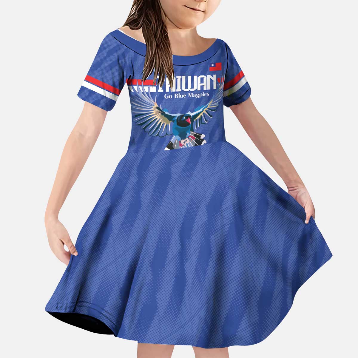 Custom Taiwan Football 2026 Kid Short Sleeve Dress Come On Blue Magpies