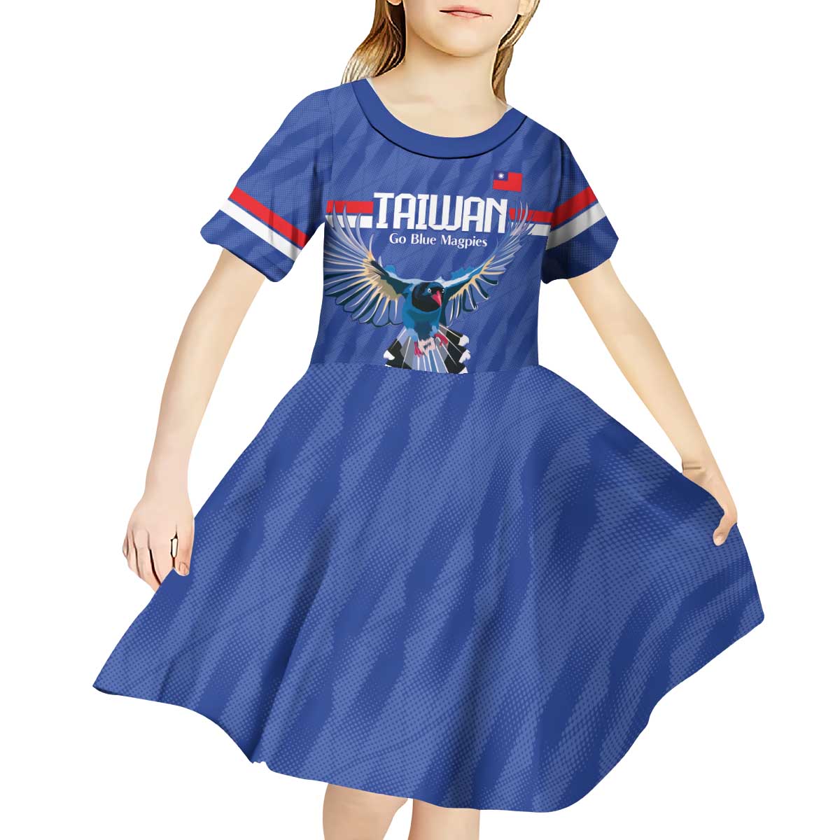 Custom Taiwan Football 2026 Kid Short Sleeve Dress Come On Blue Magpies