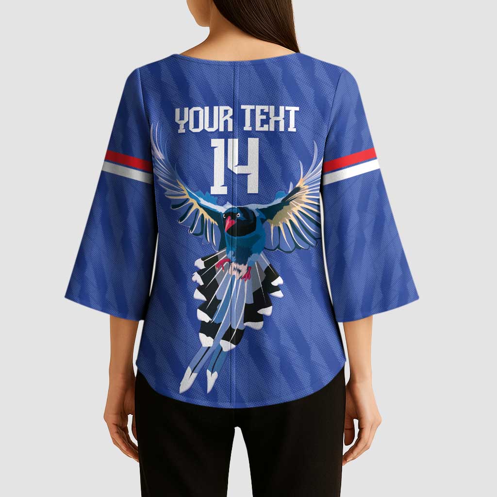 Custom Taiwan Football 2026 Kimono Sleeve Blouse Come On Blue Magpies