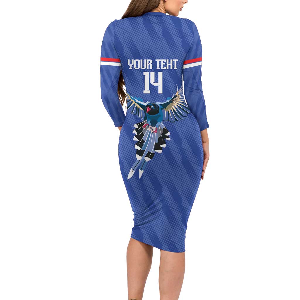 Custom Taiwan Football 2026 Long Sleeve Bodycon Dress Come On Blue Magpies