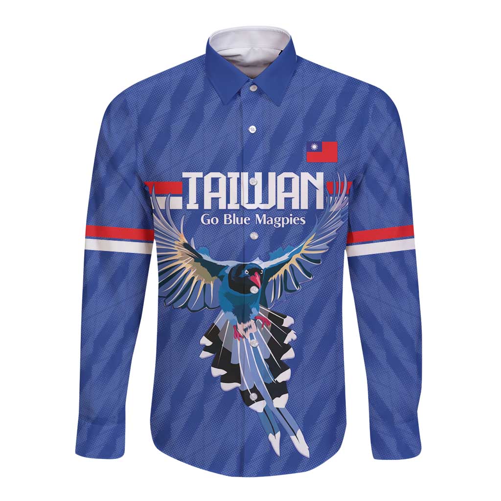 Custom Taiwan Football 2026 Long Sleeve Button Shirt Come On Blue Magpies