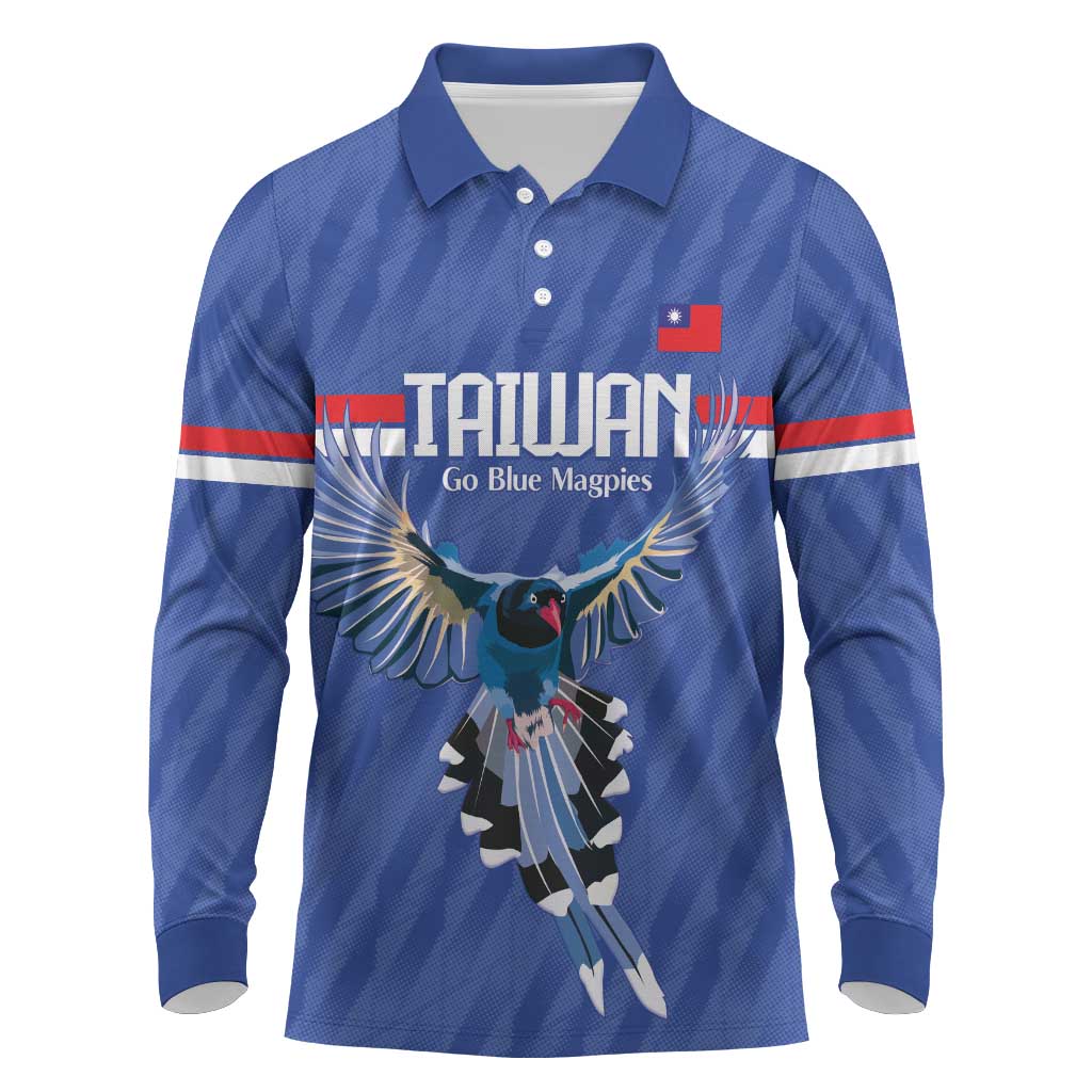 Custom Taiwan Football 2026 Long Sleeve Polo Shirt Come On Blue Magpies