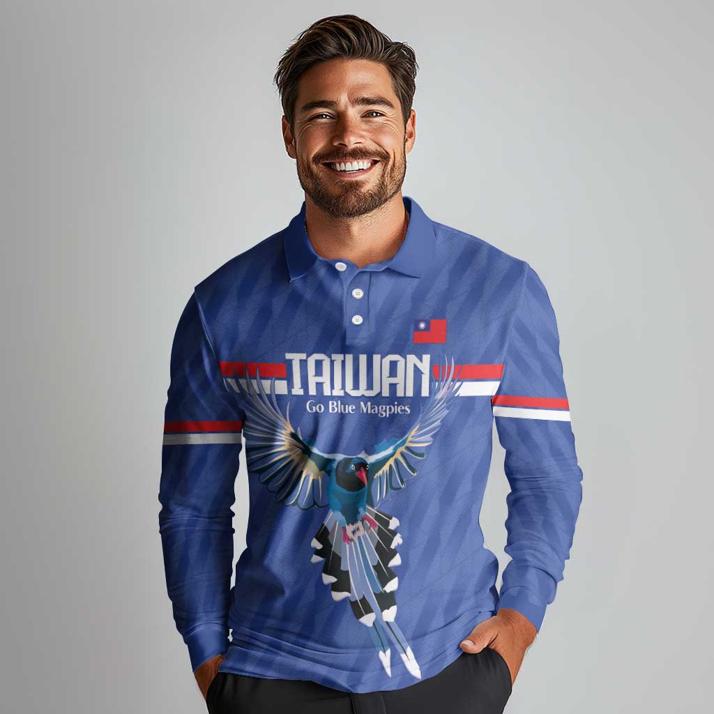 Custom Taiwan Football 2026 Long Sleeve Polo Shirt Come On Blue Magpies
