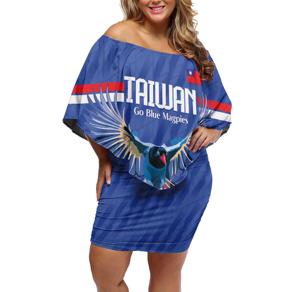 Custom Taiwan Football 2026 Off Shoulder Short Dress Come On Blue Magpies