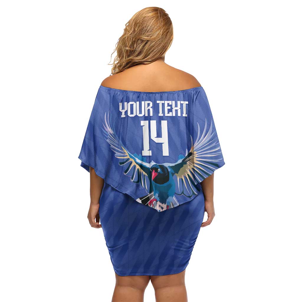 Custom Taiwan Football 2026 Off Shoulder Short Dress Come On Blue Magpies