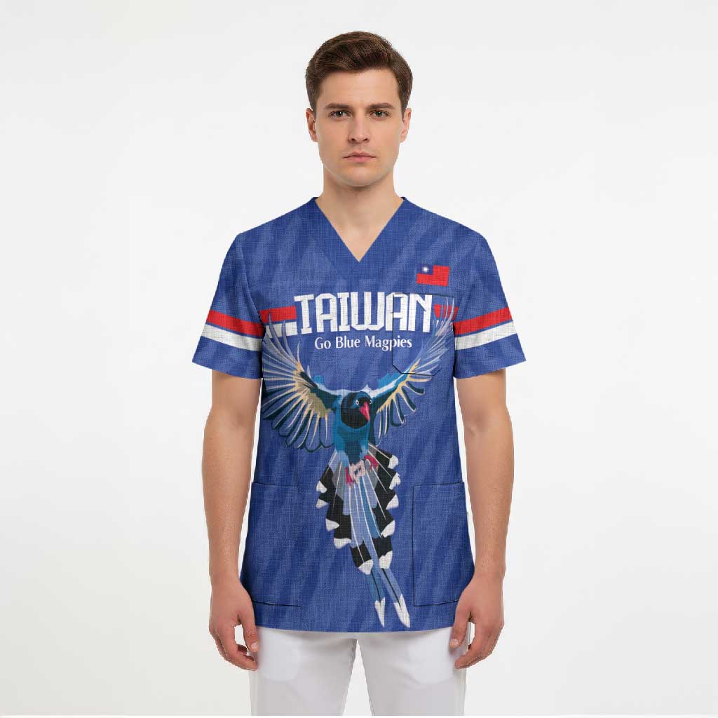 Custom Taiwan Football 2026 Scrub Top Come On Blue Magpies