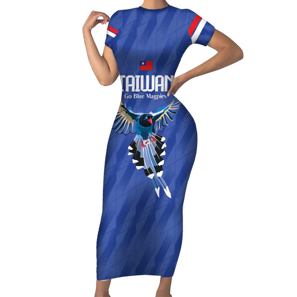 Custom Taiwan Football 2026 Short Sleeve Bodycon Dress Come On Blue Magpies