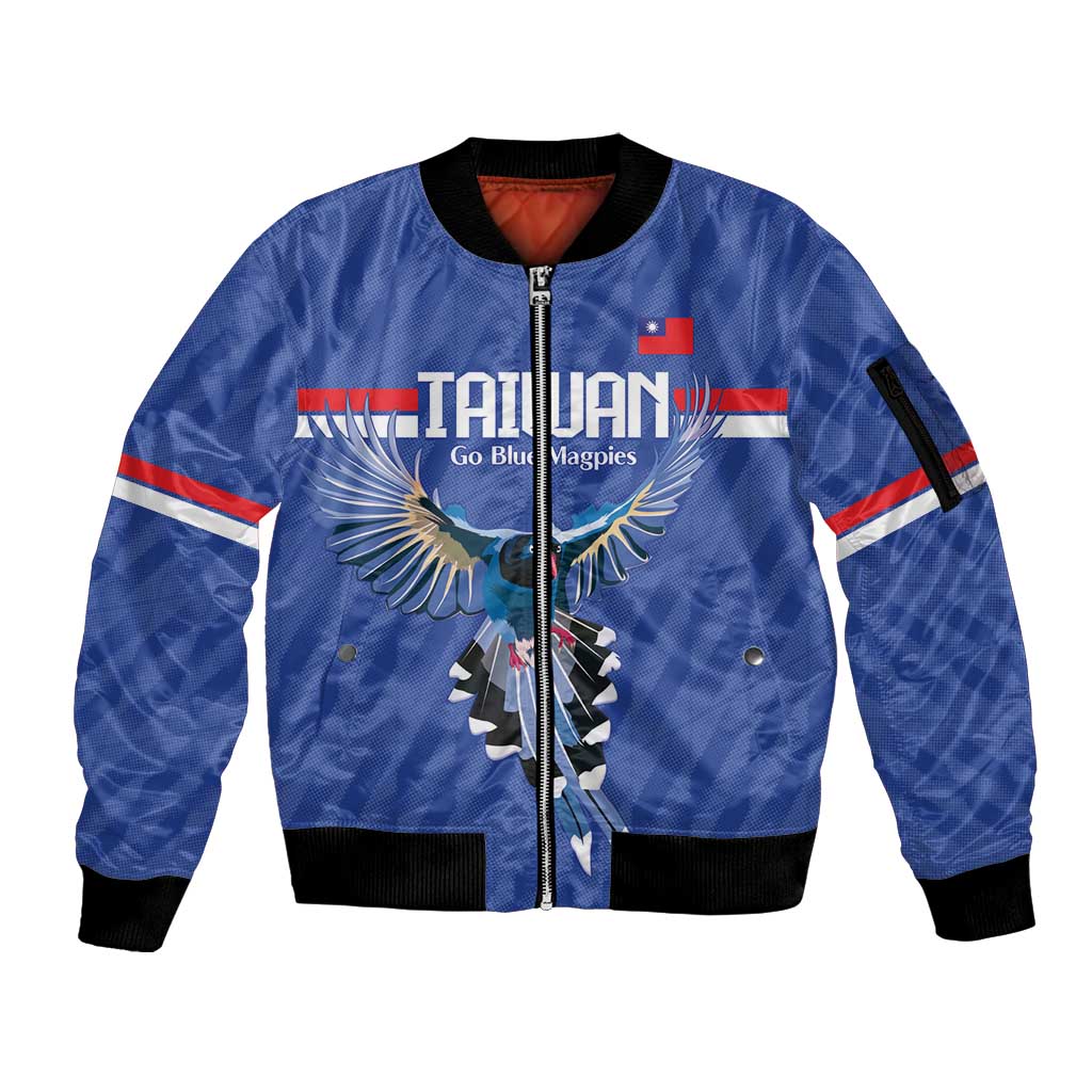 Custom Taiwan Football 2026 Sleeve Zip Bomber Jacket Come On Blue Magpies