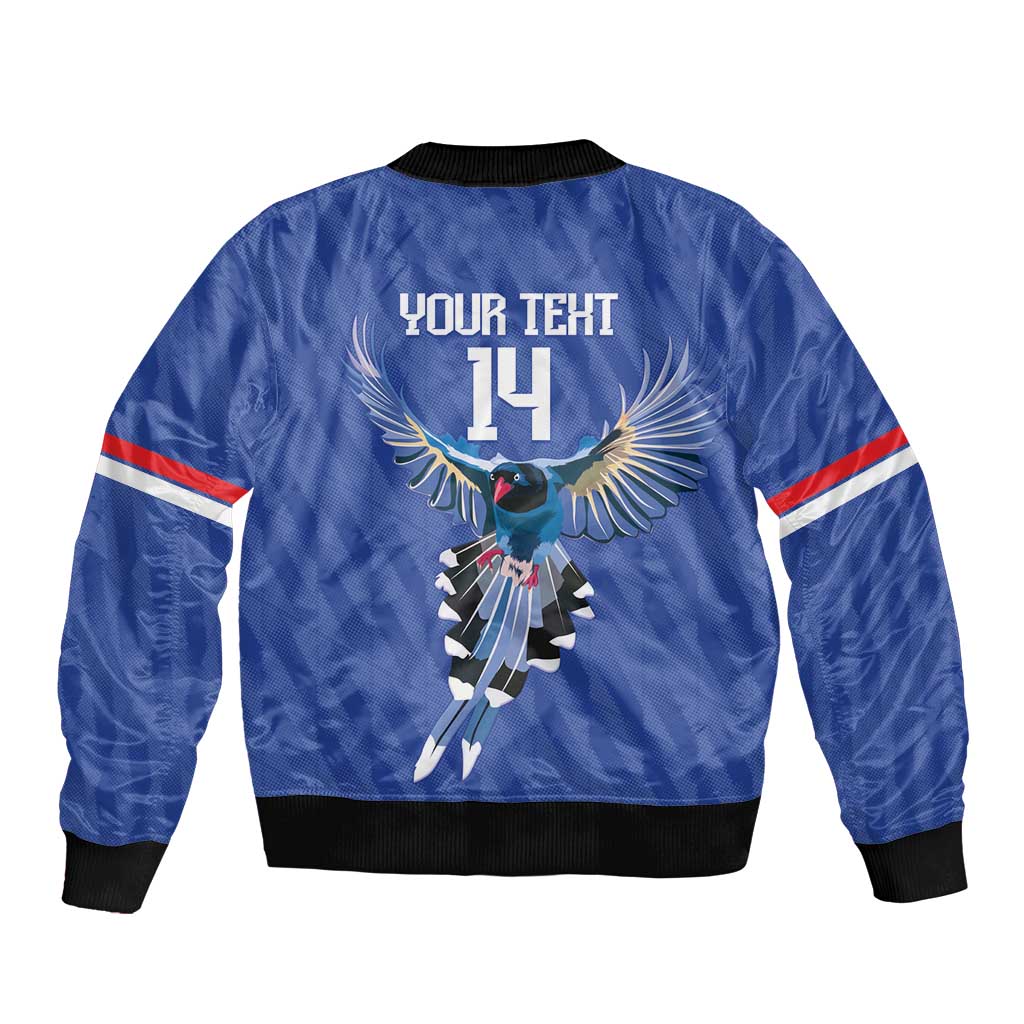 Custom Taiwan Football 2026 Sleeve Zip Bomber Jacket Come On Blue Magpies