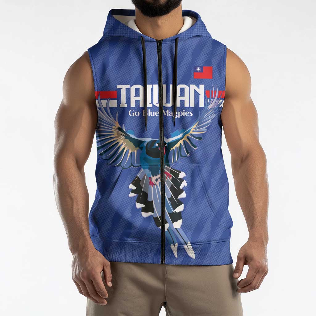 Custom Taiwan Football 2026 Sleeveless Zip Hoodie Come On Blue Magpies