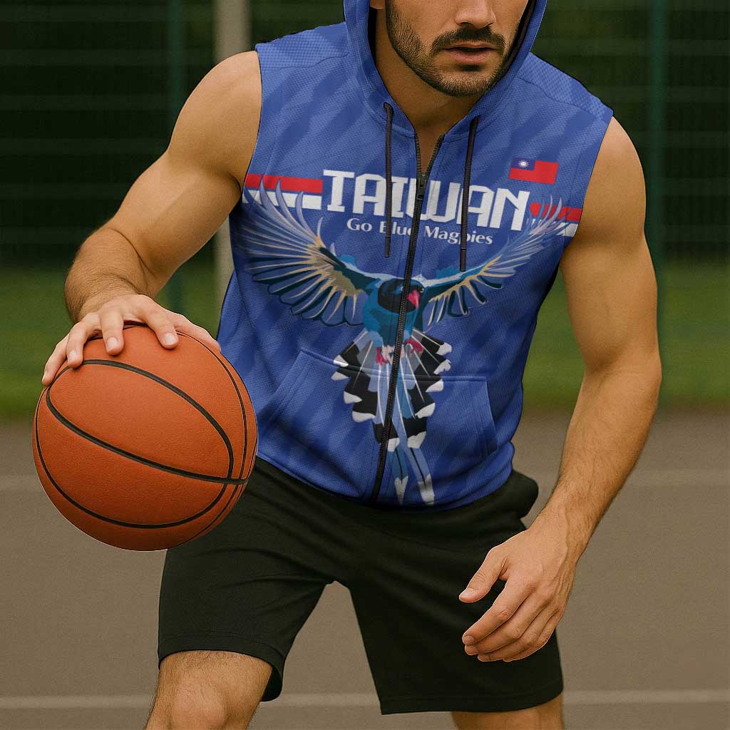 Custom Taiwan Football 2026 Sleeveless Zip Hoodie Come On Blue Magpies