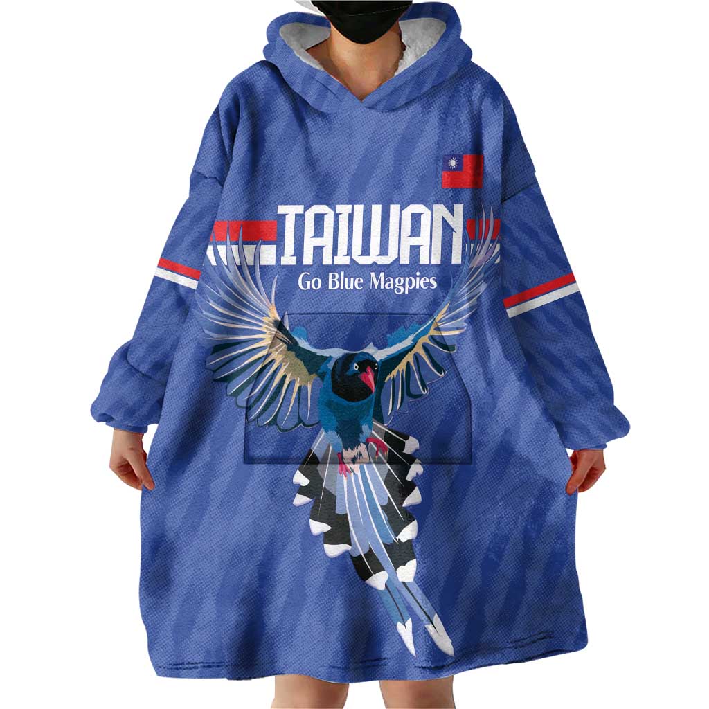 Custom Taiwan Football 2026 Wearable Blanket Hoodie Come On Blue Magpies