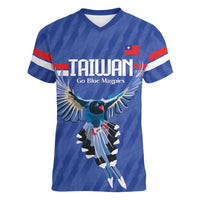 Custom Taiwan Football 2026 Women V-Neck T-Shirt Come On Blue Magpies