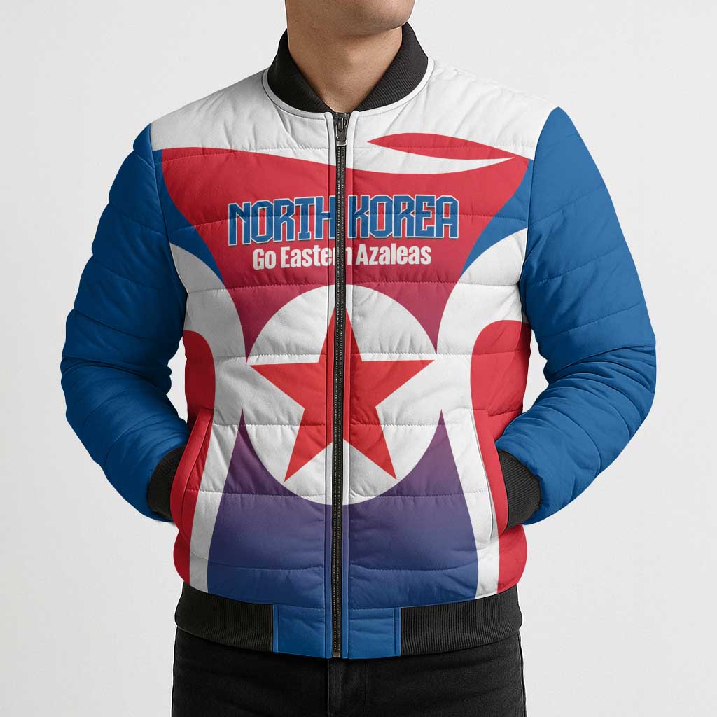 Custom North Korea Football 2026 Bomber Puffer Jacket Come On Eastern Azaleas