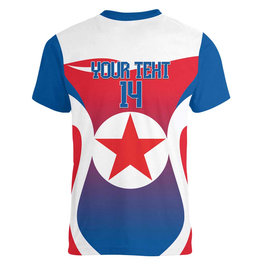 Custom North Korea Football 2026 Women V-Neck T-Shirt Come On Eastern Azaleas