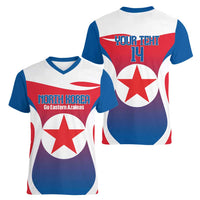 Custom North Korea Football 2026 Women V-Neck T-Shirt Come On Eastern Azaleas