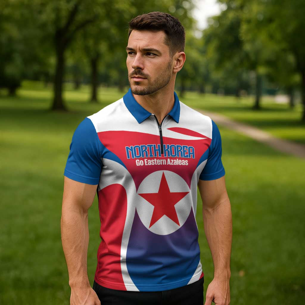 Custom North Korea Football 2026 Zipper Polo Shirt Come On Eastern Azaleas