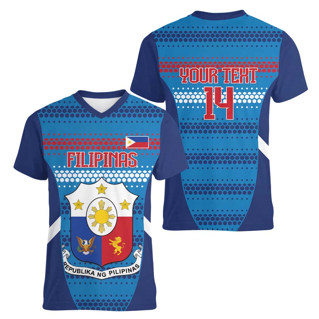 Custom Philippines Football 2026 Women V-Neck T-Shirt Come On Filipinas