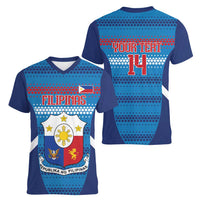 Custom Philippines Football 2026 Women V-Neck T-Shirt Come On Filipinas